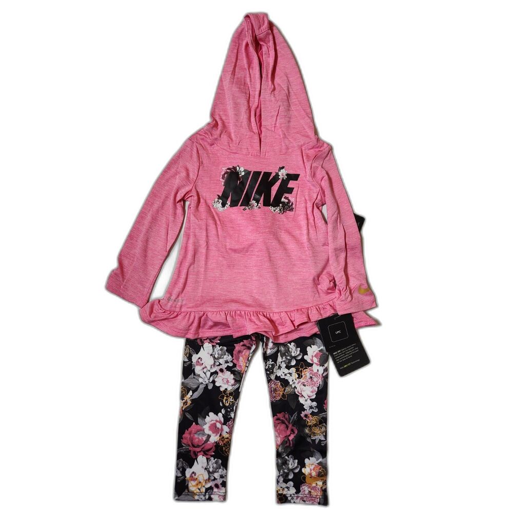 Nike Girls 2‑Piece Set 18M Hoodie & Floral Leggings Dri‑Fit NWT